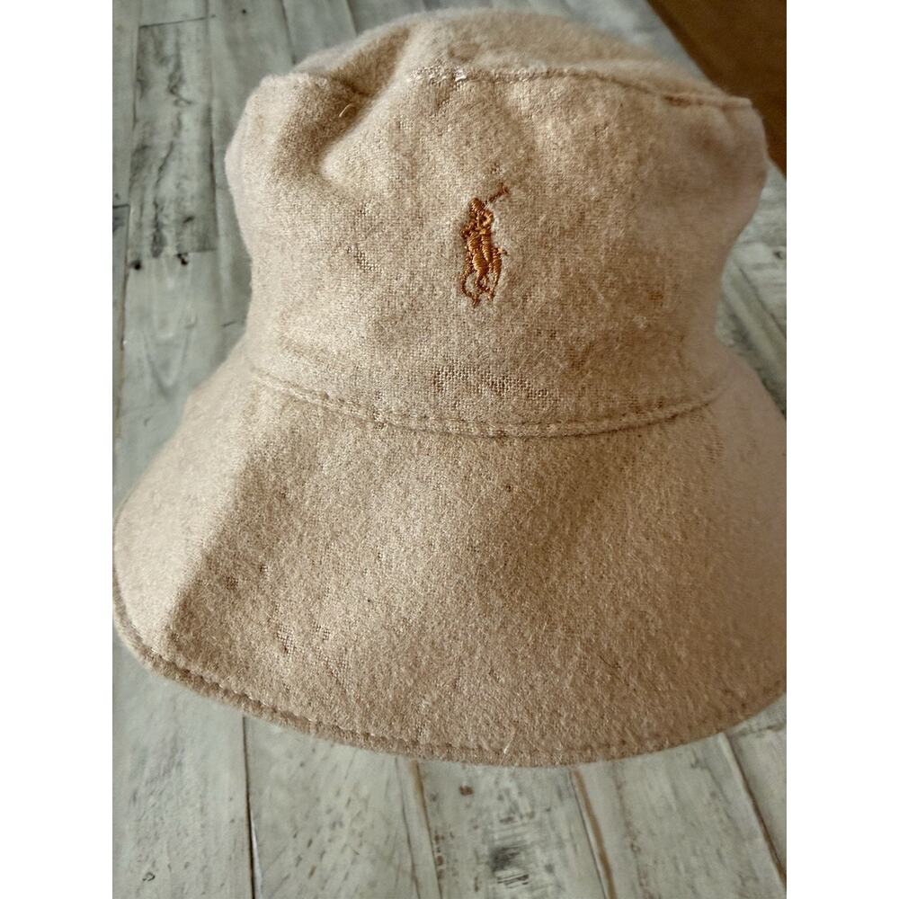VTG Ralph Lauren Polo Wool Bucket Hat Green Pony OS Tan RARE! - Picture 3 of 8